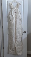 Dickies Bib Overalls 34x36 Natural White Painter Workwear Utility Zipper Fly