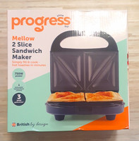 Progress Mellow 2 Slice Sandwich Toaster 750W Black Auto Temp Control Plastic