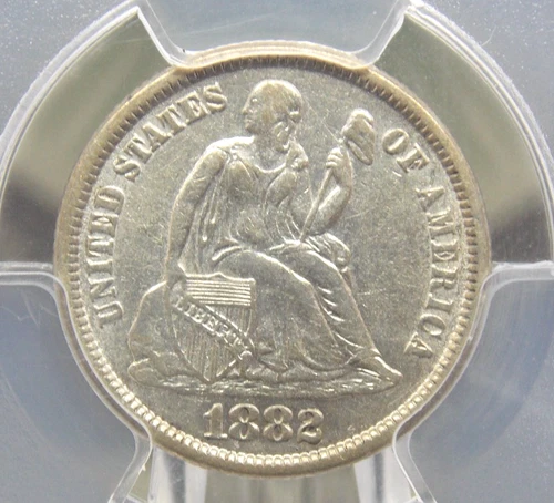 1882 "P" Seated Liberty SILVER Dime 10c PCGS AU53 CAC #430 About Unc ECC&C, Inc.