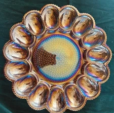 11” Iridescent Carnival Indiana Glass Deviled Egg Relish Tray Hors D’oeuvre
