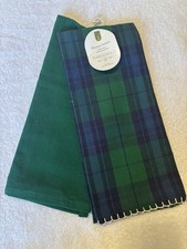 Umbral - Lote de dos toallas de cocina. Cuadros verde/azul y verde liso 18x28 nuevo con etiquetas