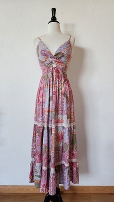 New Anthro Maxi Dress Size Small XS Floral Pink Wedding Coquette Garden Crochet