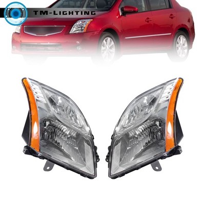 For 2010 2011 2012 Nissan Sentra Headlight Left+Right Side Halogen Chrome Clear
