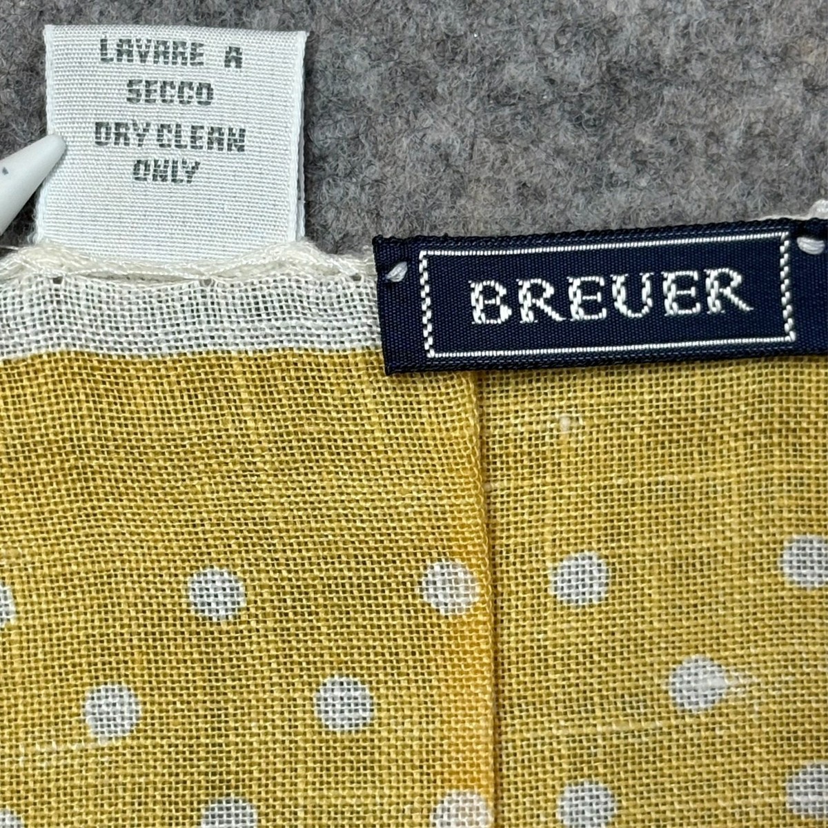 Breuer Linen Pocket Square Yellow White Polka Dot Made in Italy 15.5" View 4