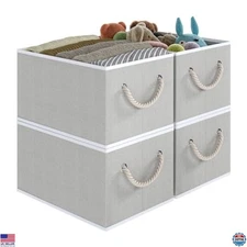 Gray Linen Closet Storage Bins - 3 Pack Collapsible Organizers for Clothes &