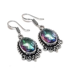 Mystic Topaz Gemstone Handmade 925 Sterling Silver Jewelry Earring Size 1.5"