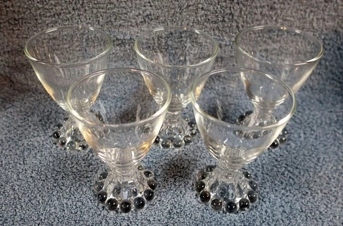 Lot of 5 Vintage Anchor Hocking Boopie Cordial Juice Clear Glasses  4" Tall