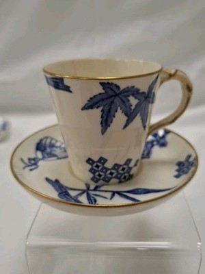 Antike Royal Worcester Demitasse Tasse & Untertasse blaues ästhetisches Uhrwerk um 1880 