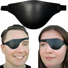 Black Leather Eye Patch for Men - Adjustable Medical, Left or Right Eye 