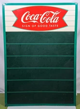 Old Original 1950's Coca Cola Tin Menu Chalk Board Sign Fishtail Logo Coke Soda