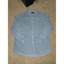 Vintage 90's Route 66 Men's Blue Striped Button-Up Shirt Size Large