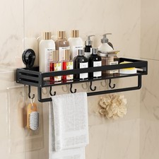 Suction Cup Shower Caddy With 5 Hooks  Towel Rrack 11.8inch Black