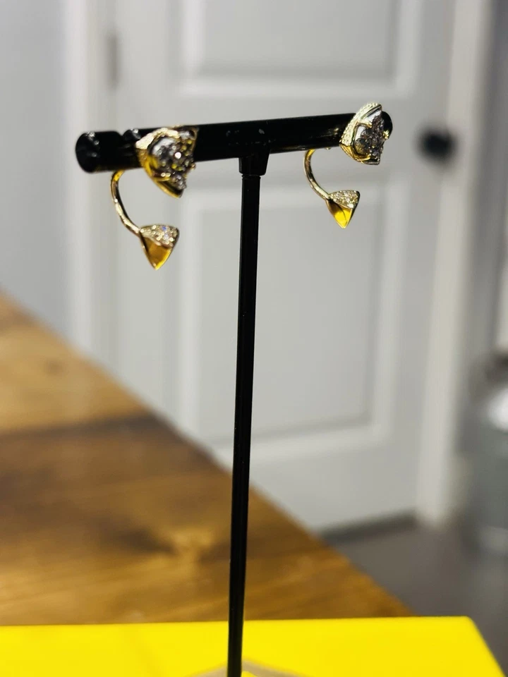 New Kendra Scott Perry Ear Gold Jacket Earrings In Black Drusy - Image 3 of 4