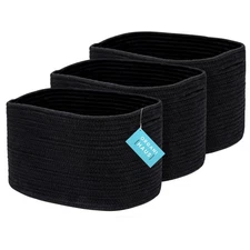 Set of 3 Black Woven Storage Baskets for Shelves, Decorative Organizer Bins f...