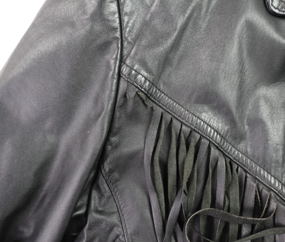 Abrigo Chaqueta Chia US Mujer’s M Cuero Negro Flecos Bomber Motocicleta Forrada Foto 3 de 4