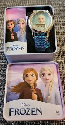 NIB Disney Frozen II Light-up Digital Watch Elsa Charm Blue Glitter Band Works