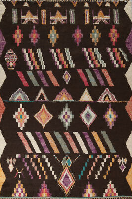 Unique Luxury Hand-Knotted Moroccan Rug Brown Living Room Centerpiece 9x12 ft
