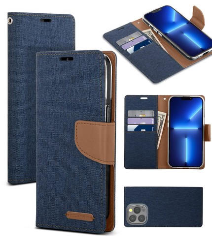 Denim Wallet Flip Case for iPhone 16 Pro Max Plus/15/14/13/12/11 XS Card slots - Picture 36 of 66