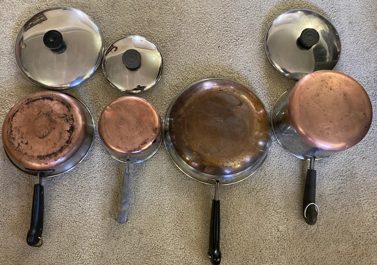 Lot Revere Ware Copper Bottom 7 Piece 1801 Pots Lids Pans Sauce Skillet  Quarts