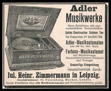 Alte Werbung 1900 Adler Musikwerke Musikautomaten Fortuna-Musikautomat