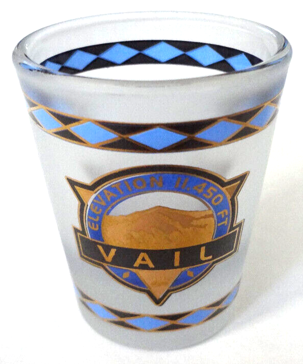 VAIL COLORADO SHOT GLASS ELEVATION 11,450 FT FROSTED VINTAGE SOUVENIR