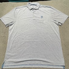 johnnie O Polo Shirt Mens XL Blue Striped Short Sleeve Stretch Performance Golf