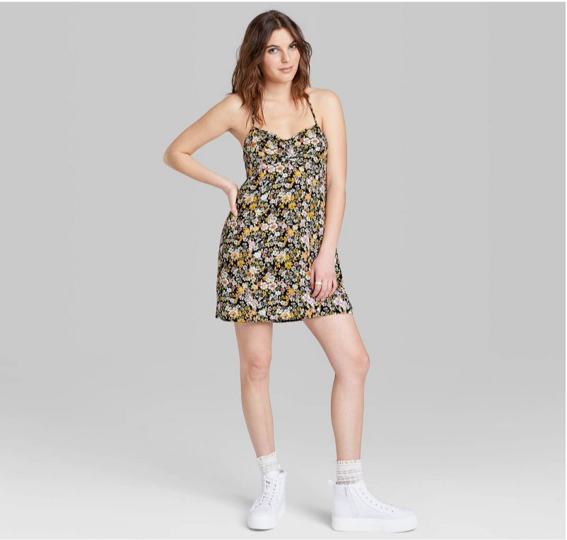 Women's Sleeveless Woven Fit & Flare Dress - Wild Fable Black Floral Size  Medium