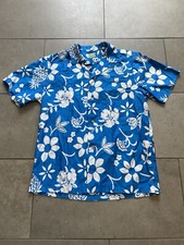 Vintage 50s 60s Hawaiiana Hawaiian Floral Blue Button Up Made In Hawaii Shirt M