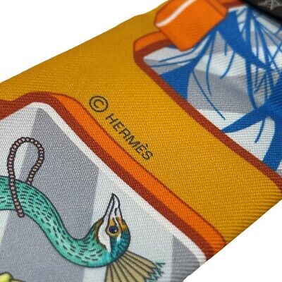Authentic HERMES Twilly Hermes Story Scarf Orange Silk Authentic HERMES Twilly Hermes Story Scarf Orange Silk