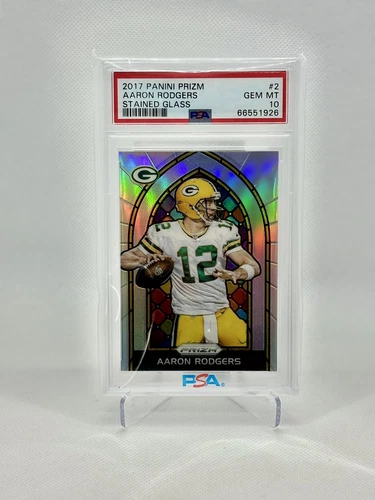 2017 Panini Prizm Stained Glass #2 Aaron Rodgers PSA 10 Pop 17 Packers Jets