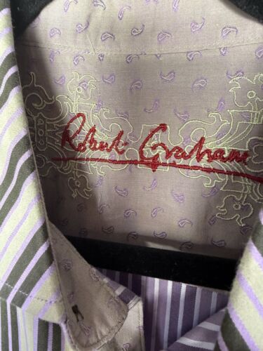 Robert Graham Hemd Herren 2XL Lila Classic Fit Gestreift Bestickt Flip Cuff - Bild 10 von 10