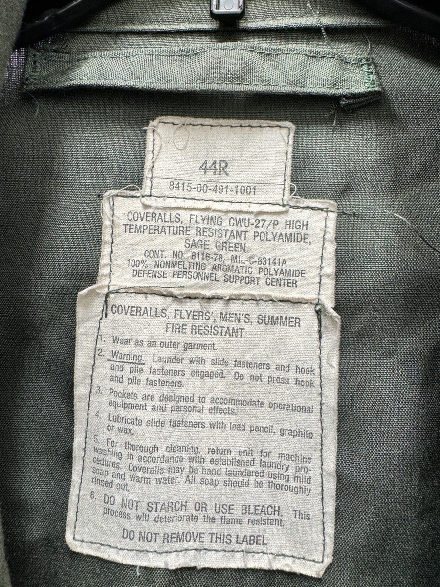 1978 GENUINE US AIR FORCE GREEN NOMEX FIRE RESISTANT FLIGHT SUIT