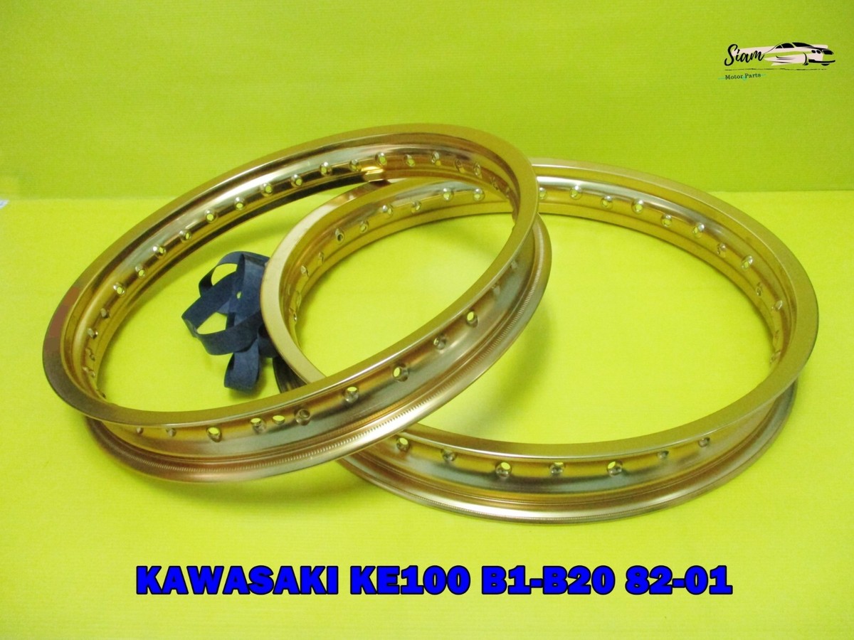 KAWASAKI KE100 B1 B20 82-01 F & R ALUMINIUM GOLD WHEEL RIM SET