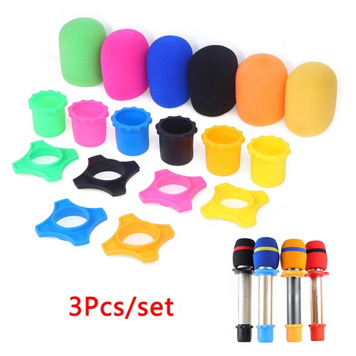 Handheld Stage Microphone Windscreen Sponge Foam Mic Cover Anti Slip Ring Set