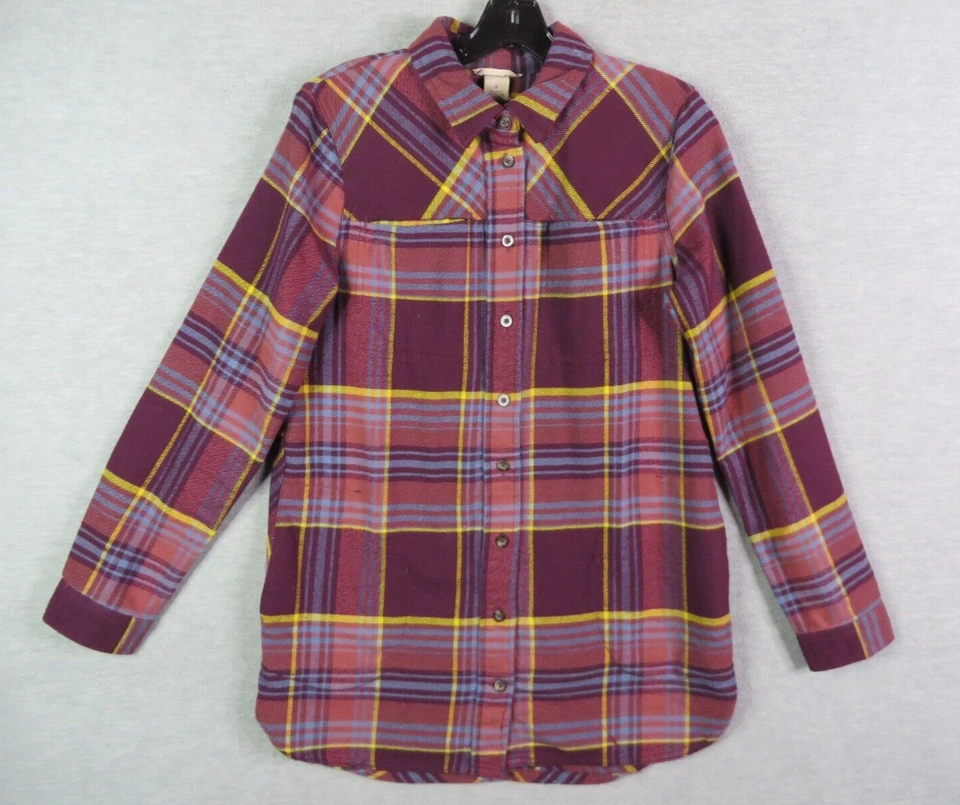 Camisa feminina Duluth pequena roxa xadrez flanela botão para cima manga longa manilha - Imagem 2 de 4