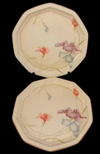 2 Mikasa Craft Works DQ 201 Cream Colored Dinner Plates Floral Pastel Pattern