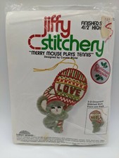 Vintage Jiffy Stitchery Embroidery Kit "Merry Mouse Plays Tennis" Xmas Ornament