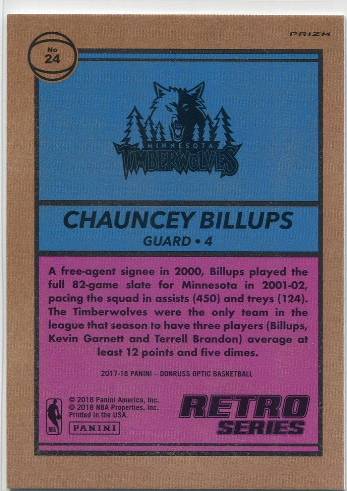 Optic Prizms Holo Chauncey Billups Twolves Retro Series Parallels Cl802 2017-18 Foto 2 de 2