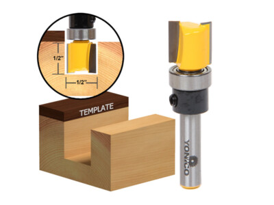 1/2'' Hinge Mortise Flush Trim Template Router Bit - 1/4'' Shank - Yonico 14169q