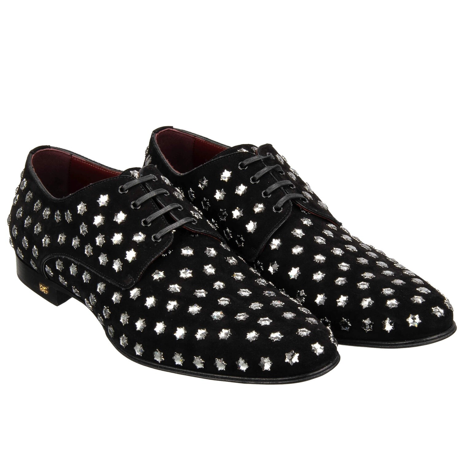 DOLCE & GABBANA DG Crystal Star Suede Leather Lace Derby Shoes POSITANO Black