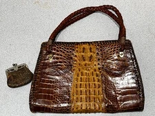 Unique Vintage Saltwater Crocodile Handbag & Brown Coin Purse 1940s-1950s