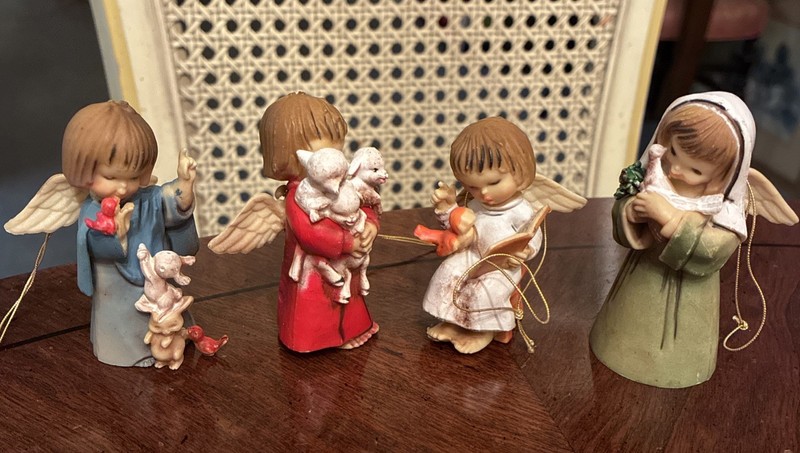 LIL ANGELS CHRISTMAS ORNAMENTS VINTAGE MADE HONG KONG SET OF 4 Charming 3"