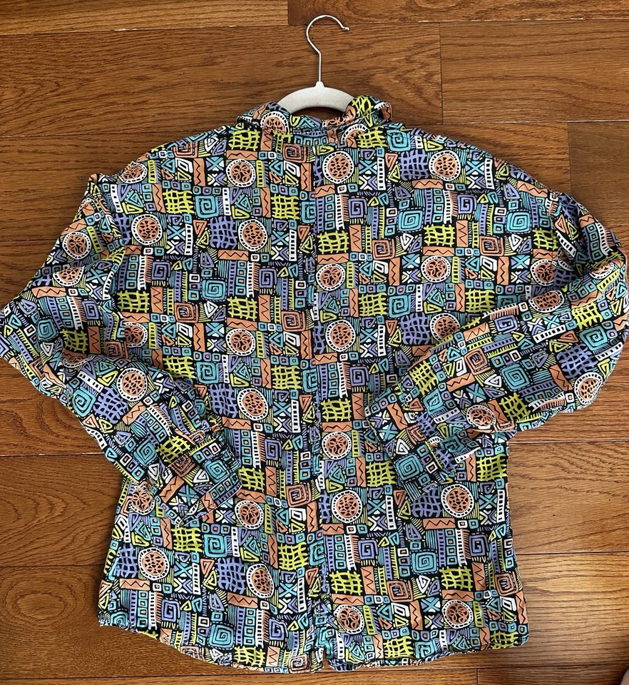 Camisa Vintage Esprit Abstracta Estampado Geométrico Abotonada Años 90 Multicolor Talla M Foto 3 de 4