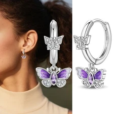 KUNSIR 925 Sterling Silver Romantic Butterfly Drop Earrings For Women Jewelry