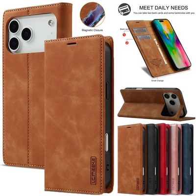Leather Wallet Case For iPhone 17 17e 16 15 14 Plus 13 12 Pro Max Magnetic Cover