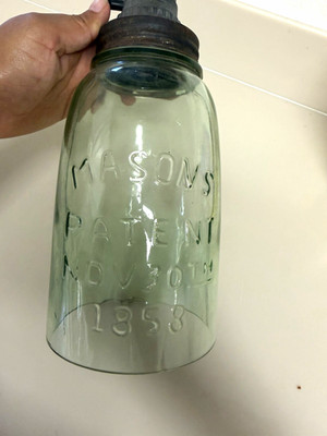 Mason's Patent Nov 30th 1858 Clear Glass Jar w/ Light Socket Lid Assembly