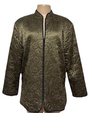 Womens vintage silk jacket size L Chicos green embroidered work party top pretty
