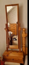 Retro Vintage Pine Cheval Mirror With Drawer – Full Length Dressing Bedroom Wood