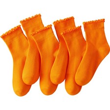 6 Pairs of Ruffle Socks Women Turn-Cuff Casual Cute Girl Ankle Socks Orange