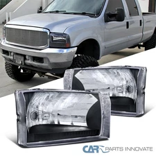 Fits Ford 99-04 F250 F350 F450 F550 00-04 Excursion Black Headlights Lamps Pair